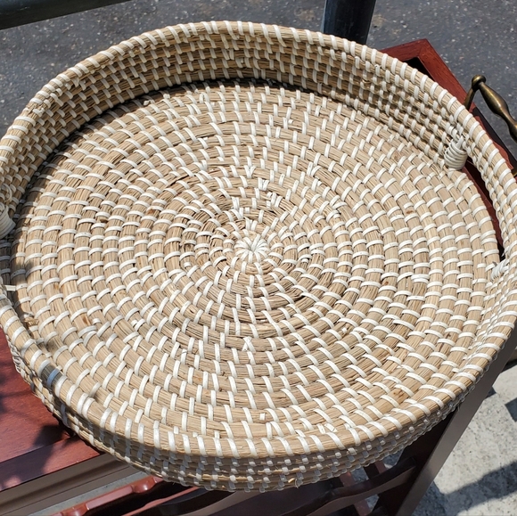 unmarked Other - 14 Inch Round Rattan Serving Decorative Woven Ottoman Trays D